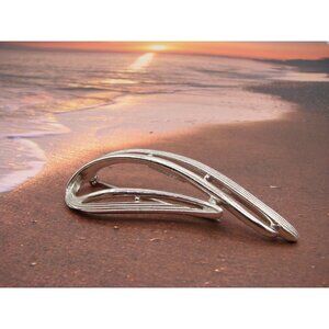 Vintage Sign Sarah Coventry Silver Abstract Leaf Brooch Lapel Pin Jewelry 1970s